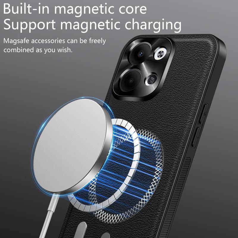 For Oppo Reno 9 Pro Plus Case Magnetic Elegant Leather Wear-Resistant Lens Fully Covered Non-Slip Grip Edge Cover Shell