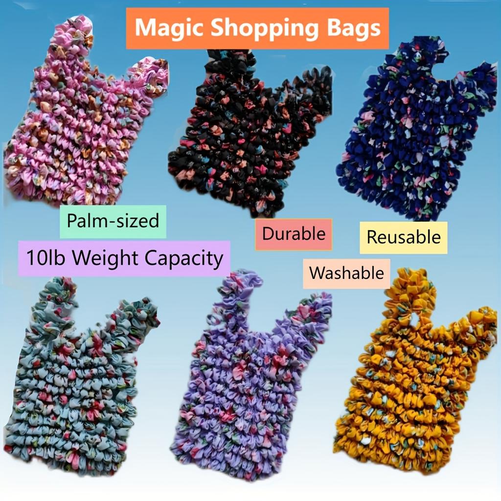 Magic Retractable Bubble Pleated Floral Shopping Bag for Women Lightweight Elastic Reusable Tote