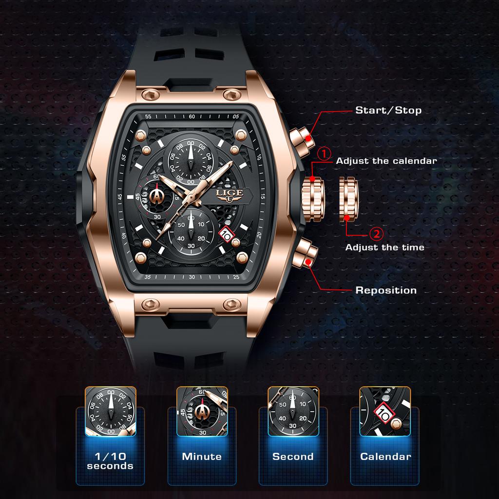 LIGE pánské hodinky luxusní vodotěsné křemenné náramkové hodinky svítící chronograf datum sportovní silikonové hodinky pánské hodinky Relogios+Box