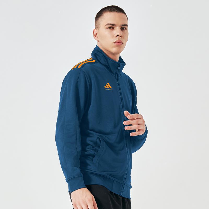 Adidas Taekwondo Retro Sports Solid Color Stand Collar Casual Brand Logo Jacket Men Jacket Dark-Blue Orange TR90JT-BO