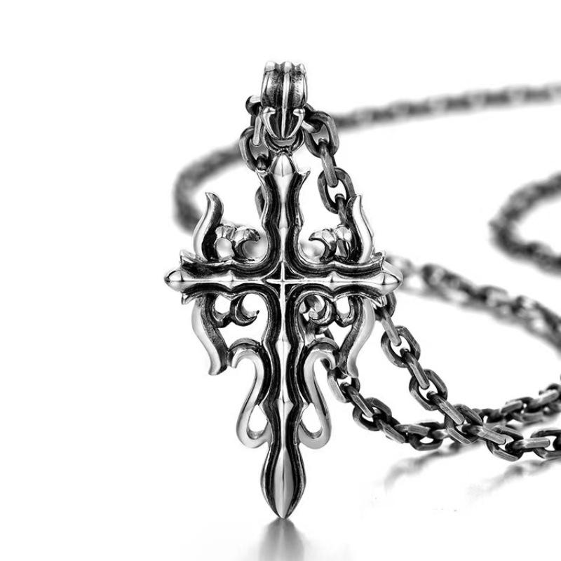 New Retro Hollow Cross Pendant Fashion Old Cross Trend Style Necklace