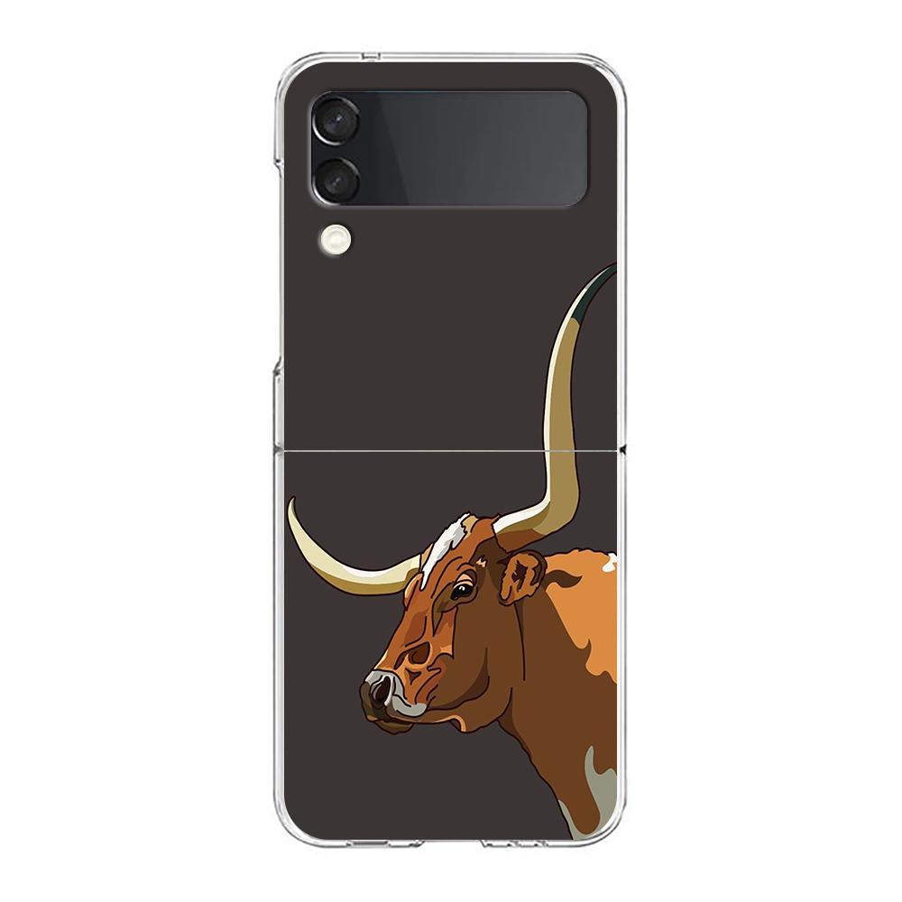 Phone Case For Samsung Galaxy Z Flip 3 4 5 Hard Folding Clear PC Bumper For Samsung Z Flip 6 Back Cover Bull Animal