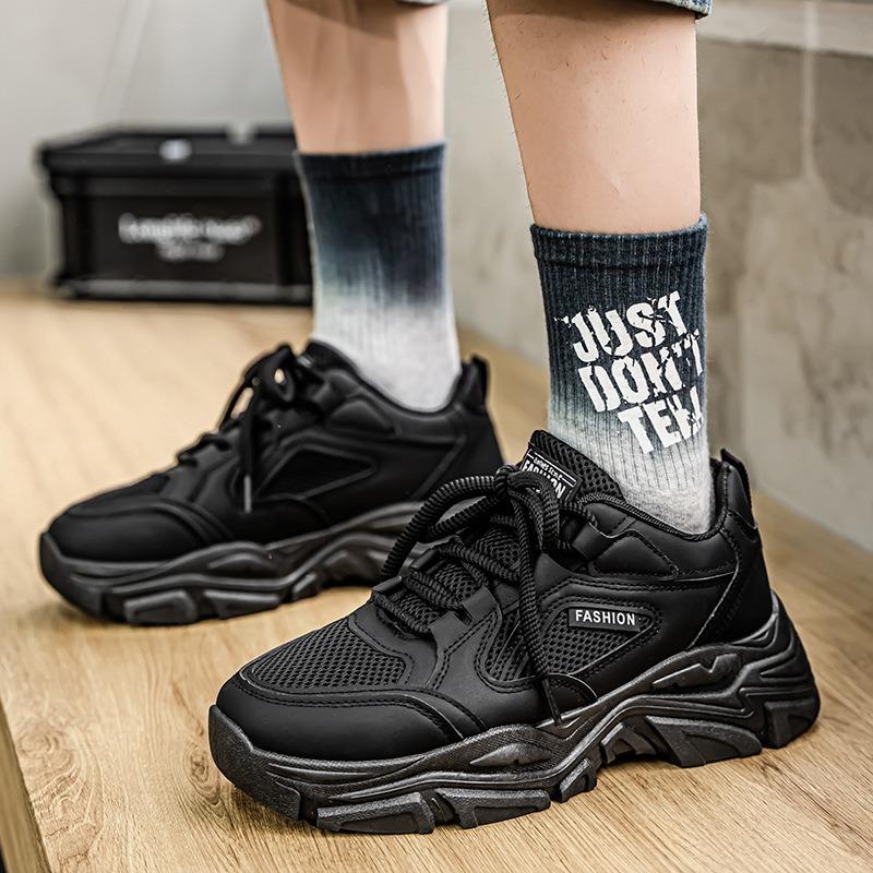 Buty męskie wiosna i lato wszechstronne studenckie casualowe siateczkowe sportowe do biegania gruba podeszwa podwyższające czarne dad tide białe buty antypoślizgowe