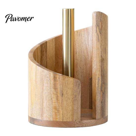 Handcrafted Wood Paper Towel Holder Mountain Countertop Dispenser with Base Metal One-handed Tear Spiral Design Rustic Roll for Kitchen And
