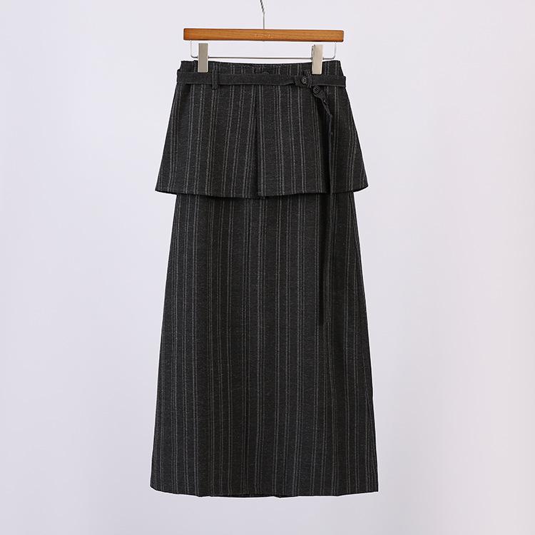 Jupe Rayée à Ceinture Fei Yuan: Design élégant avec fente arrière pour le début du printemps