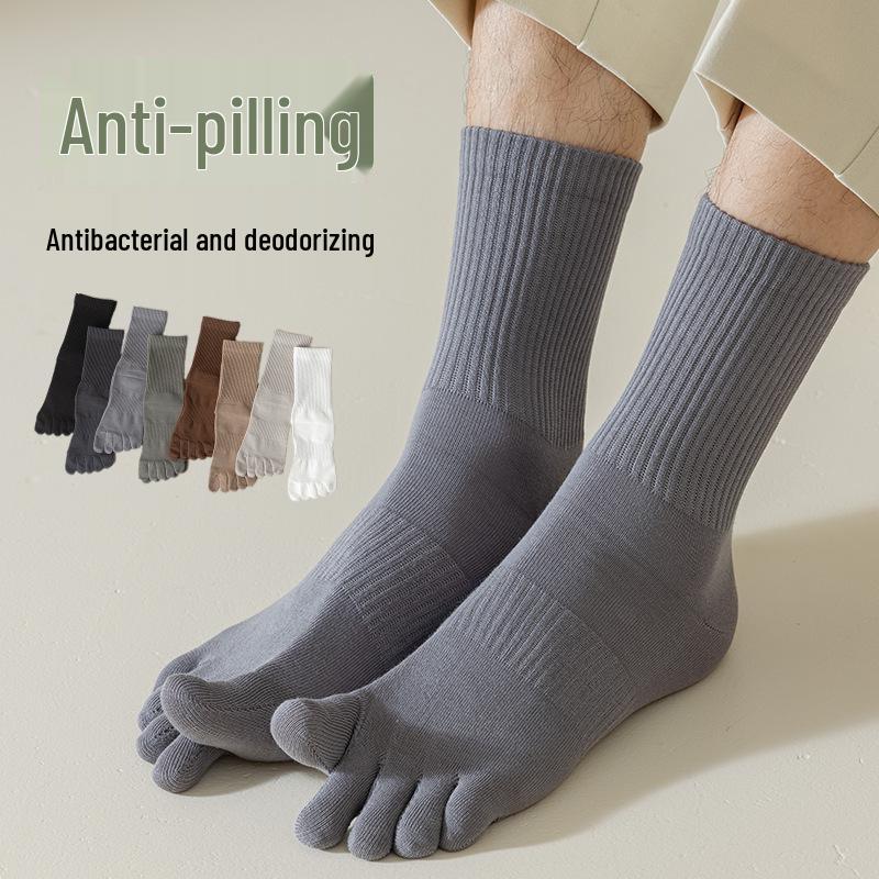 Men's Seamless Split Toe Cotton Socks: Solid & Striped, Breathable, Antibacterial, Anti-Odor, Mid-Calf Casual.
