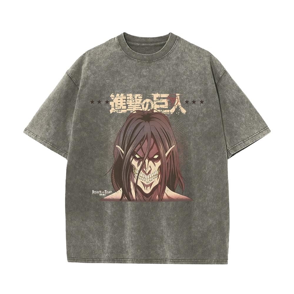 Anime Attack on Titan Syre T-skjorte Bomull Kort Ermet Trykt Streetwear Vintage Vasket T-skjorter Menn Harajuku Manga Grafisk