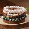 Boho Beaded Stack Bracelet Set, Multi-Layer Wood & Turquoise Bead Bracelet for Women, Bohemian Casual Beach Jewelry