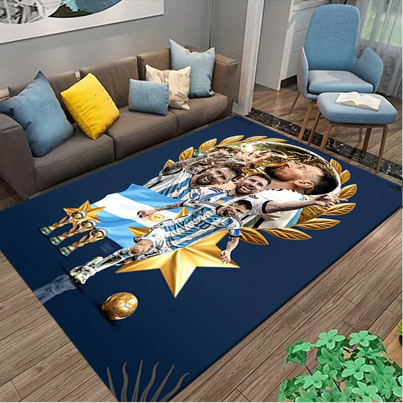 Football Star Messi Rug Ideal for Reading Room, Multi-purpose Office Chair Sofa Carpet, Anti-slip Printed Home Area Rug