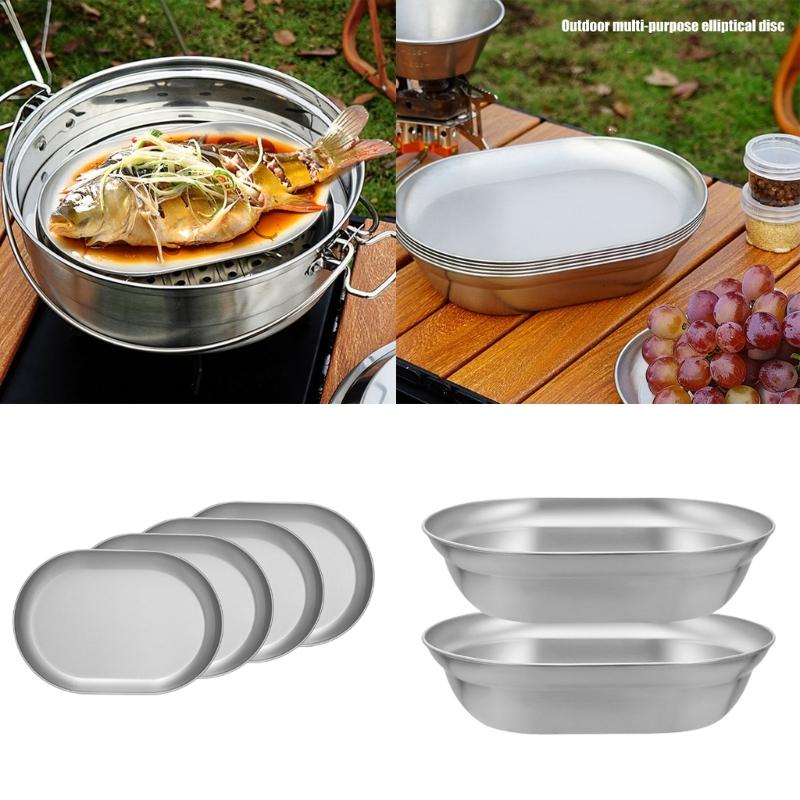 Rusts Resistant Stainless Steel Dinner Plates/ Soup Basin Dinnerwares for Camping Barbecues and Family Gatherings