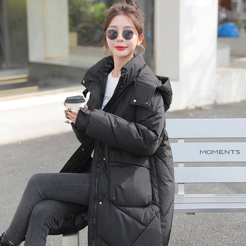 Palton de Bumbac cu Glugă pentru Femei, Lungime Medie - Iarnă 2023, Croială Largă, Gros, Peste Genunchi, Jachetă Mărimi Mari