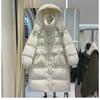 Womens Oversized Winter Down Coat Long Plus Size 450g White Duck Hooded Mid-Calf Length Warm Outerwear