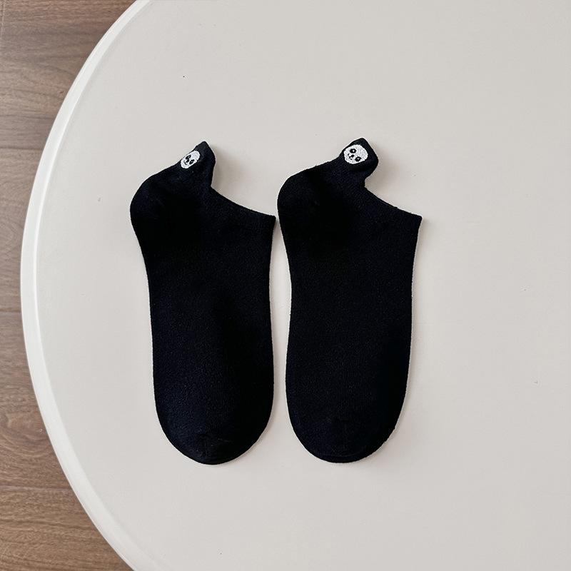 Damen Socken Bestickt Cartoon Panda Frühling/Sommer Low-Top Flachmündig Rutschfest Baumwolle Socken Mehrfarbig Kurzbein Damen Bootssocken
