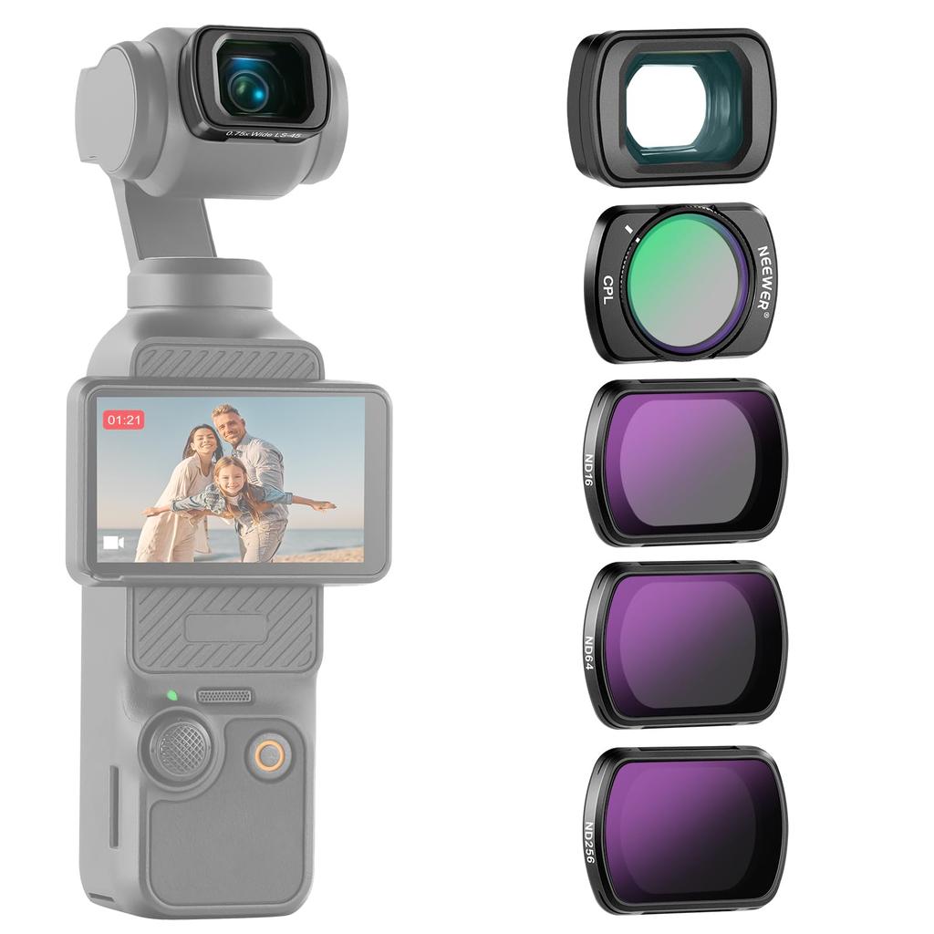 NEEWER 0.75X Wide Angle Lens Compatible with DJI OSMO Pocket 3 Creator Combo Accessories Magnetic Coated Action Camera Lens