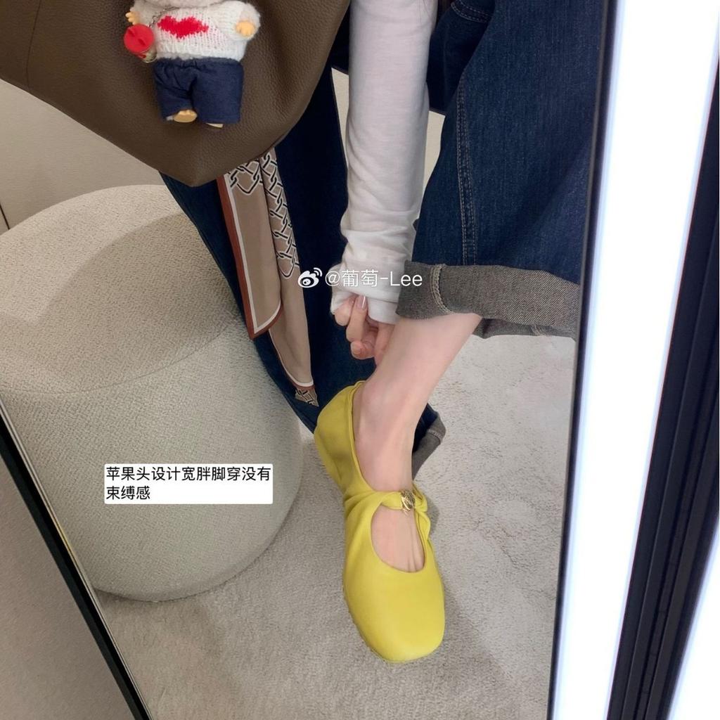 Sheepskin Version~ Grape Mother Same Retro Grandma Shoes Diagonal Square Pleated Mary Jane Shoes Women's Ballet Flats