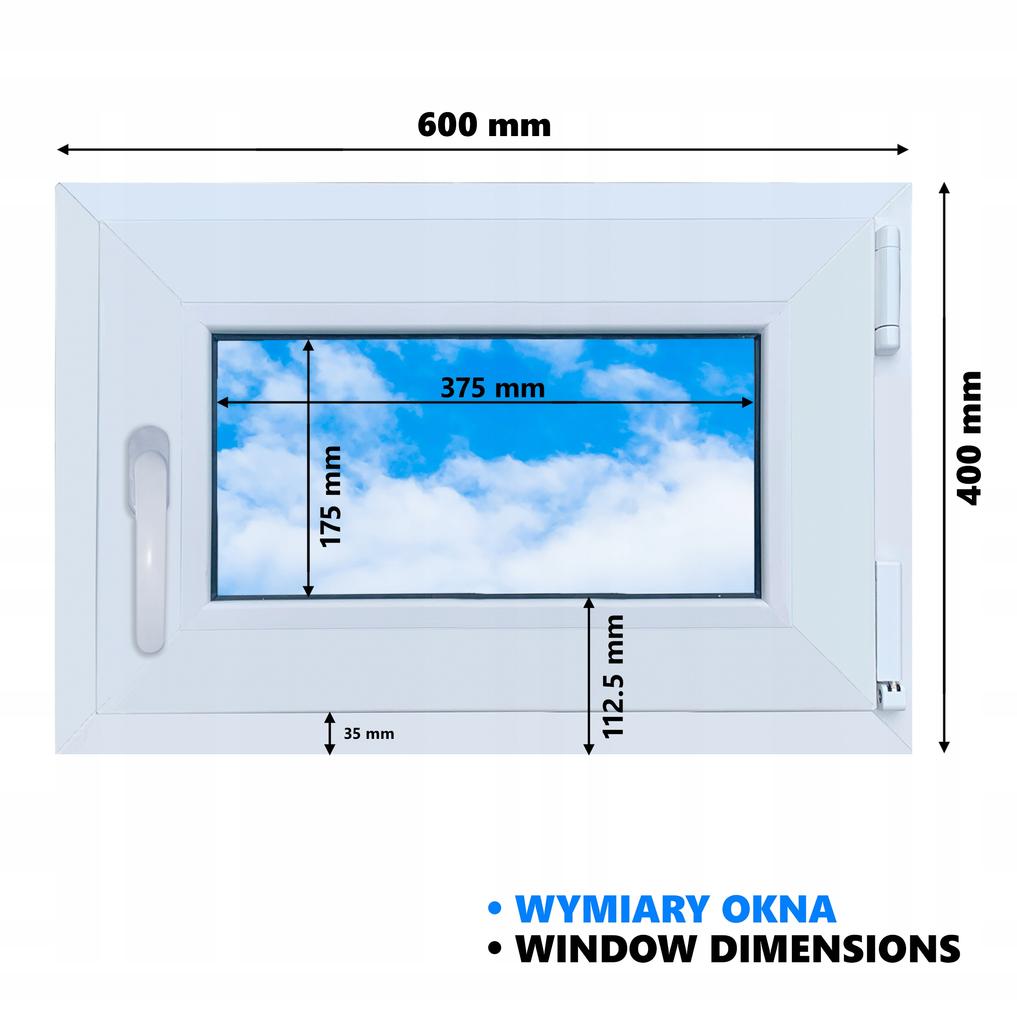 Finestra PVC Antracite 60X40 Destra, Nuova 600X400 Mm Vasistas-Apertura a Ribalta Bi-Vetro