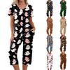 Women's Two Piece Halloween Print Lounge Set Short Sleeve Top with V Neck and Capri Pants Casual Pajama Set for Relaxed Fit