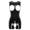 Dámská lakovaná kůže vystřihovánka body s otevřenými košíčky bez rozkroku na zadek bodycon trikot na párty v nočním klubu