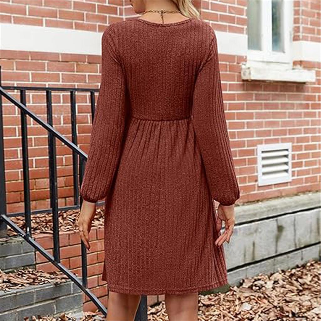 Women's Fashion Casual Dress Round Neck Long Sleeve Dresses