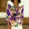 Women's Loose And Comfortable Casual Fashion Half-Zip Hooded Long Sleeve Carnival Print Top