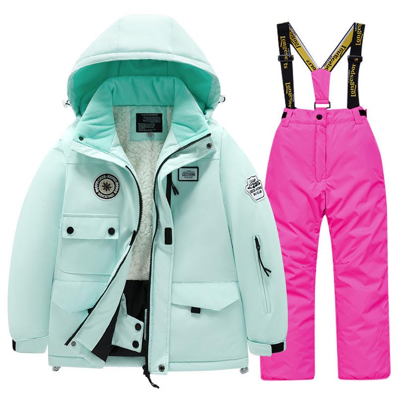 Children's Winter Ski Suit: Thick Fleece, Waterproof, Windproof, for Boys & Girls, Medium & Large Sizes