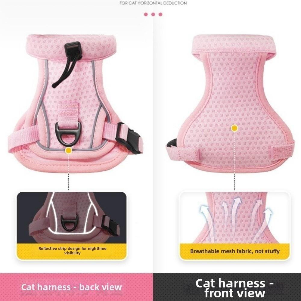 Reflective Design Cat Harness Vest Escape Proof Adjustable Vest Pet Walking Harness Breathable Comfortable Cat Traction Rope