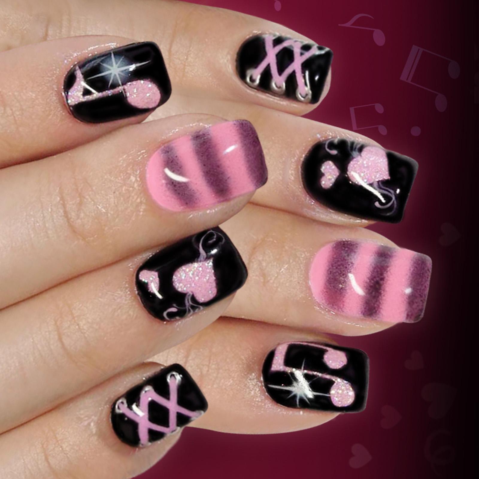 24 Pieces Valentine’s Day Press on Nail Musical Heart Design Faux Nail Long Use for Parties Weddings 1