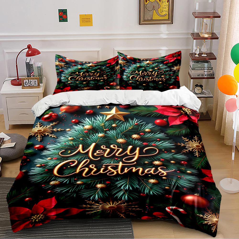 Merry Christmas Holiday Bedding Set Bedding Set (1 Duvet Cover, 2 Pillowcases, Duvet Not Included)