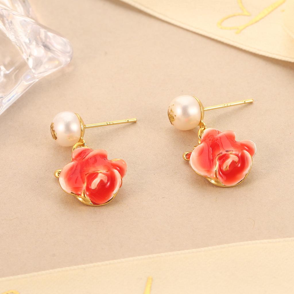 Naturalne Perłowe Kwiatowe Emaliowane Akcesoria Mori Słodki Nowy Design Kolczyki