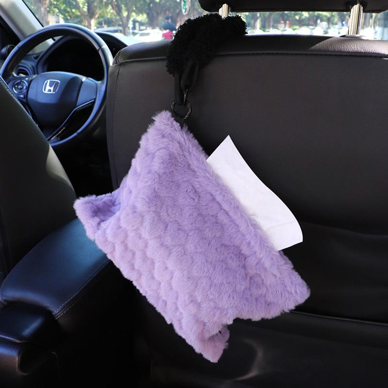 Camellia Love Plush Car Tissue Box - Hanging Armrest & Center Console Decor.