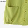 ZANZEA Women Casual Turn Down Collar Solid Color Short Sleeve Blouse