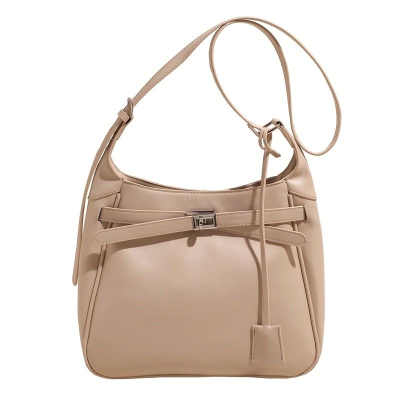 Solid Color Pu Bag Women Lock Closure Inner Zipper Pocket Daily Travel Bags