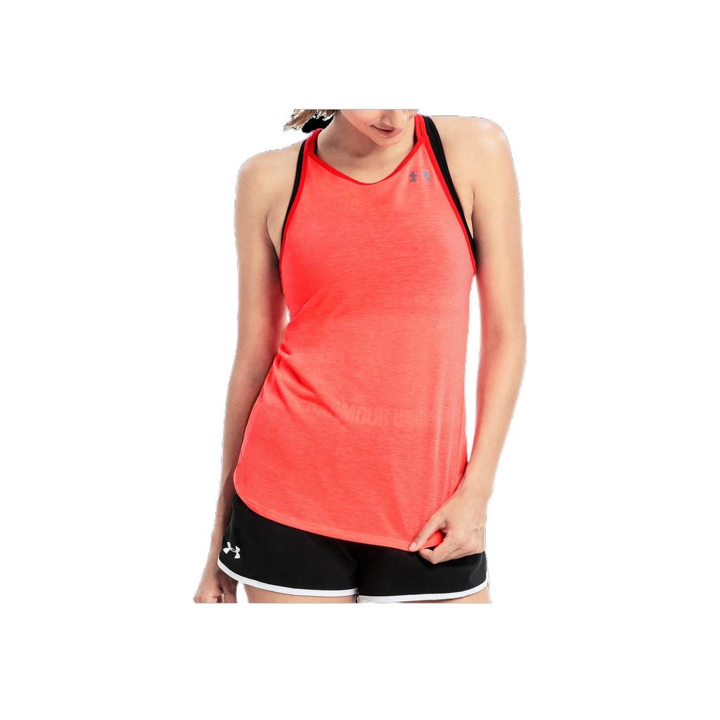 Under Armour Logo Print Solid Quick-Dry Sleeveless Sports Tank Top Women Tops Orange-Red 1317286-877