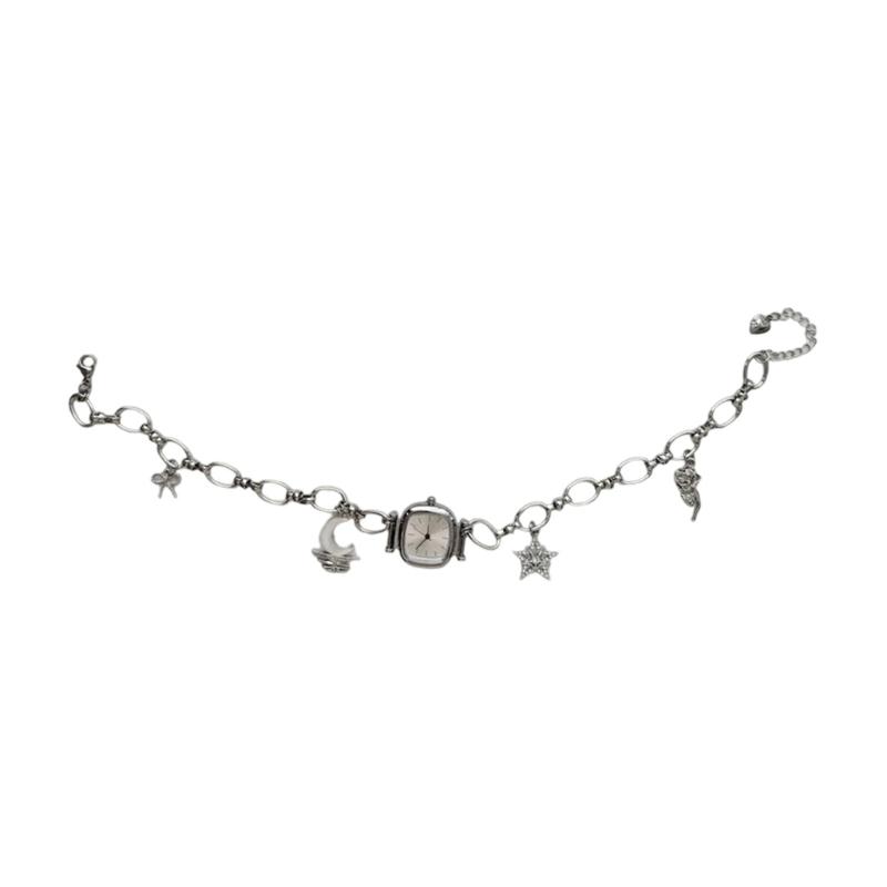 Heavy Duty Vintage Collarbone Chain Alloy Mechanical Watch Pendant Necklace Unique Sweet Cool Jewelry Gift for Women