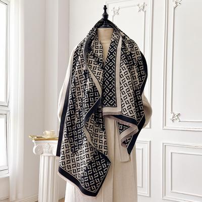 Women'S Letter Print Warm Shawl Simple Thick Imitation Cashmere Scarf With Jacquard Ideal For Autumn And Winter
