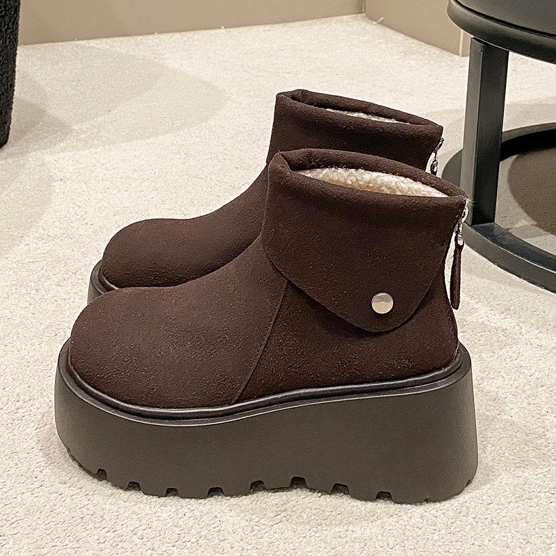 Women's Large Size Lace-up Soft Sole Winter Warm Fur One Snow Boots Padded Lined Ankle Boots Anti-slip Hiking Sports Snow Boots
