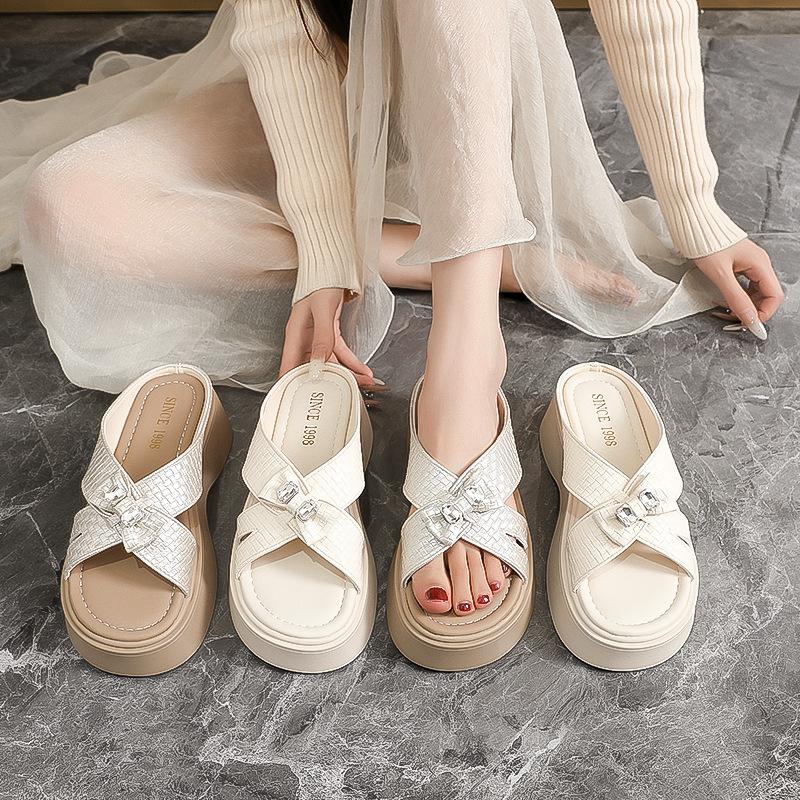 Heeled Shoes, Loafers, Women's New Trendy Slip-on Open-toe Flip-flops