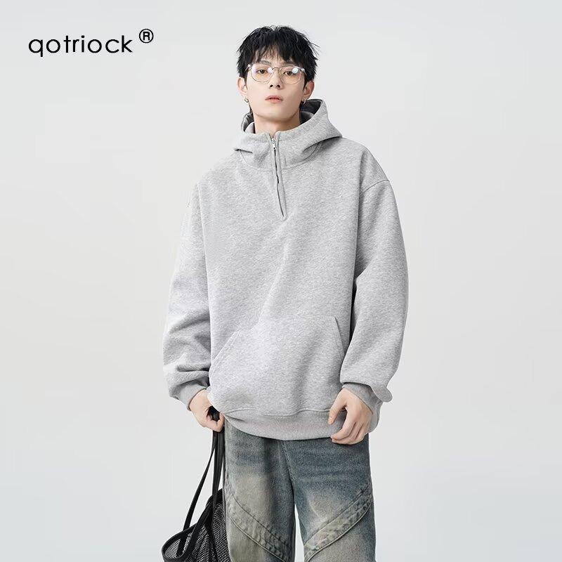 Осень-зима Новая куртка-свитшот Cleanfit Half-Zip High Neck, мужской пуловер, свободный, модный, простой, серый топ M светло-серый