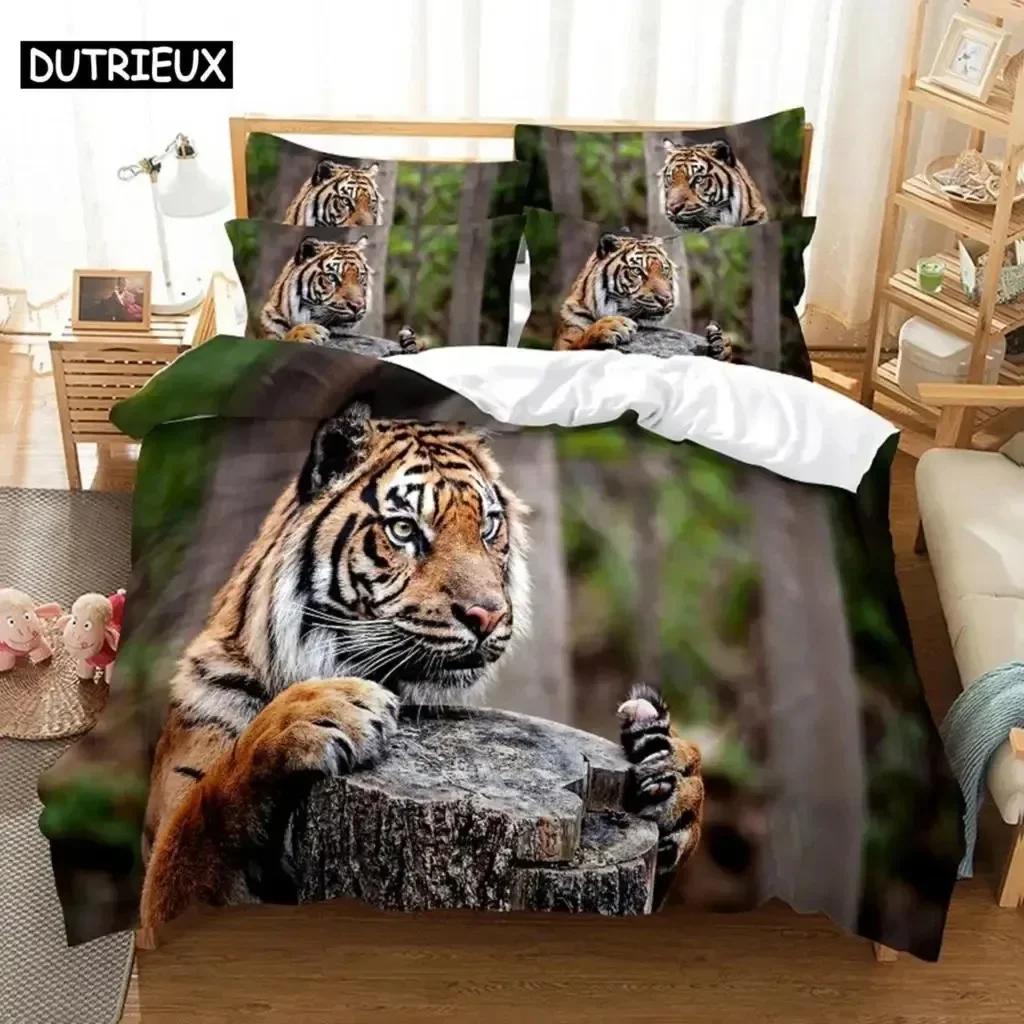 Luxuriös Neu 3D-Druck Tiger Bequemer Bettbezug Bettdecke Kissenbezug Bettwäscheset Kinder Schlafzimmer Dekoration Heimtextil