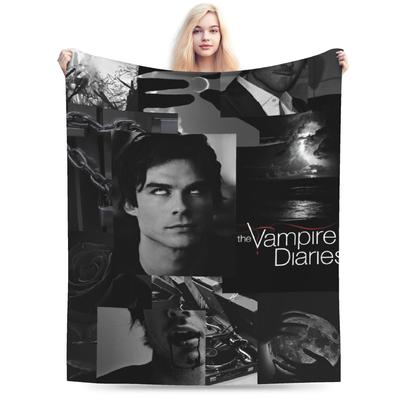 Damon Salvatore Decken Flanell Bedruckt The Vampire Diaries Multifunktionale Super Weiche Kuscheldecke für Sofa Couch Bettbezüge