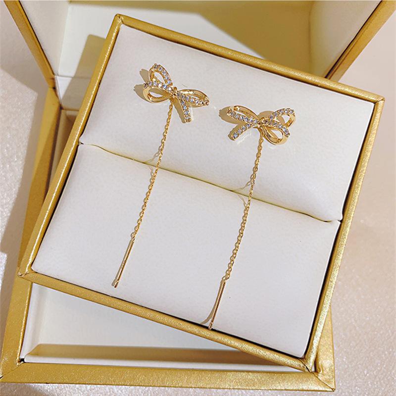 Fashion Long Tassel Ear Line Earrings For Women Korean Temperament Crystal Fish Tail Drop Earrings Girls Daily Party Jewelry