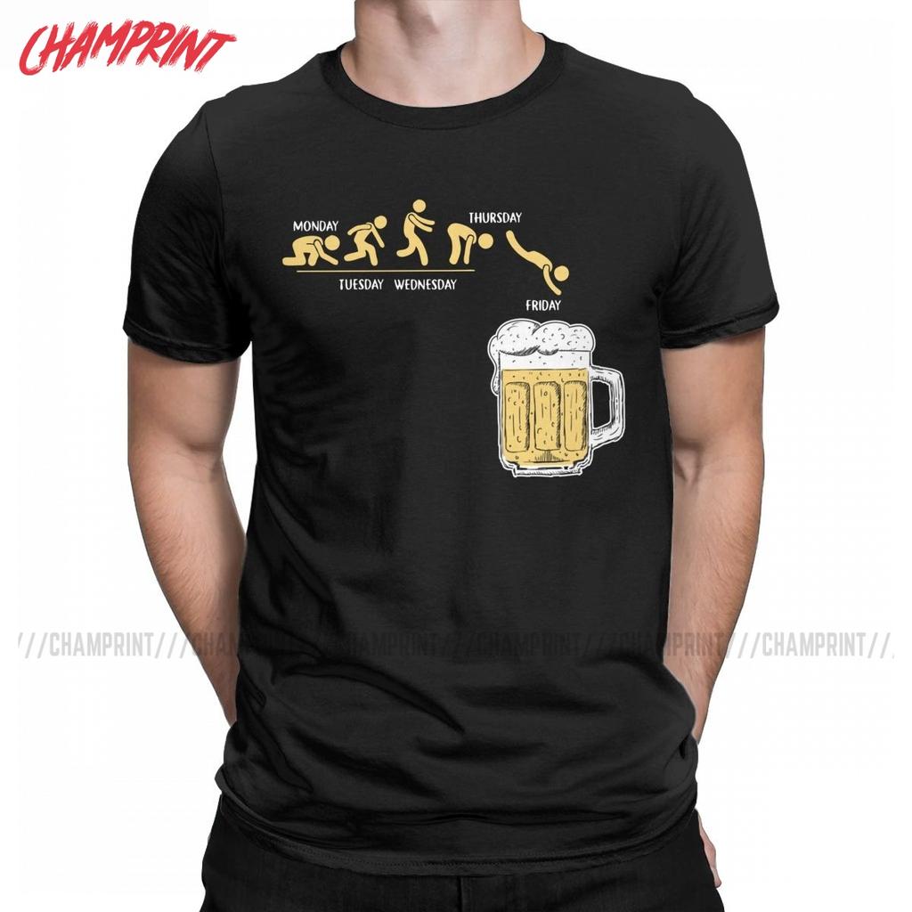 Funny Friday Beer Alcohol Weekend T Shirts Men 100% Cotton Vintage T-Shirt Round Neck Tees Short Sleeve Tops Plus Size