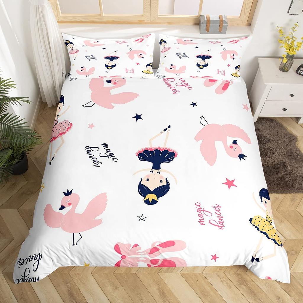 Cartoon Ballet Girl Duvet Cover Twin Queen Size Sport Theme Bedding Set Soft Microfiber Dancer Comforter Cover With 2 Pillowcase