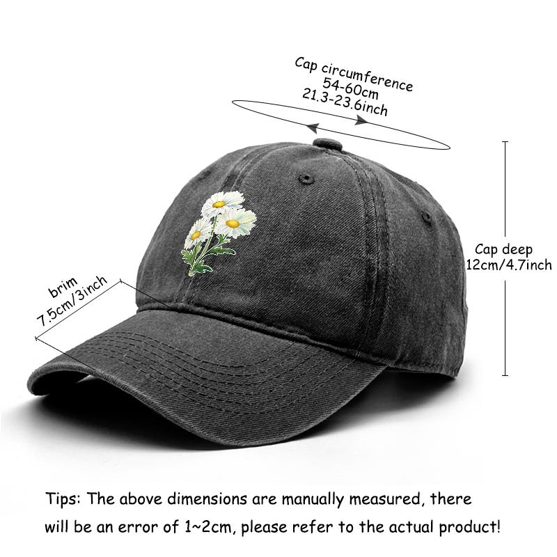Little Daisy Print Snapback Baseball Cap, Flower Mesh Hat Washed Fit Curved Brim Summer Adjustable Baseball Hat