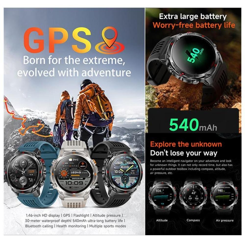 New GPS Precise Positioning Smart Watch IP68 Waterproof Compass Altimeter LED Lighting 100+ Sports Health Management Smart Watch