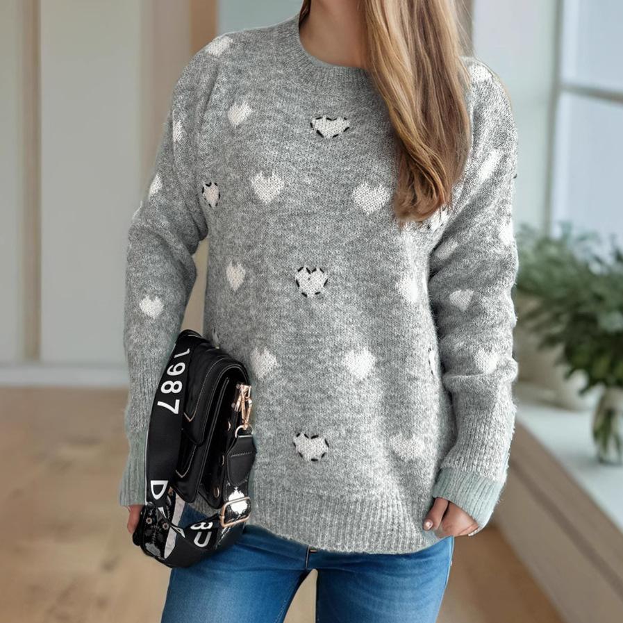 Autumn and Winter New Product Design Sense, Caring Jacquard Casual Round Neck Pullover Sweater, Women's Loose and Slimming Knitted Top 3496 KTB