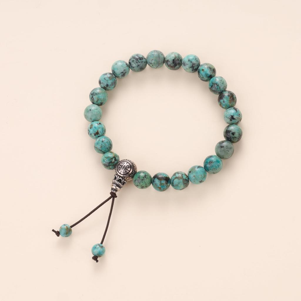 Afrikanischer Türkis Antik-Finish Silber Blitz Schnitzerei Sicherheitsamulett Glück Kraftstein Armband für Männer [KOAI]