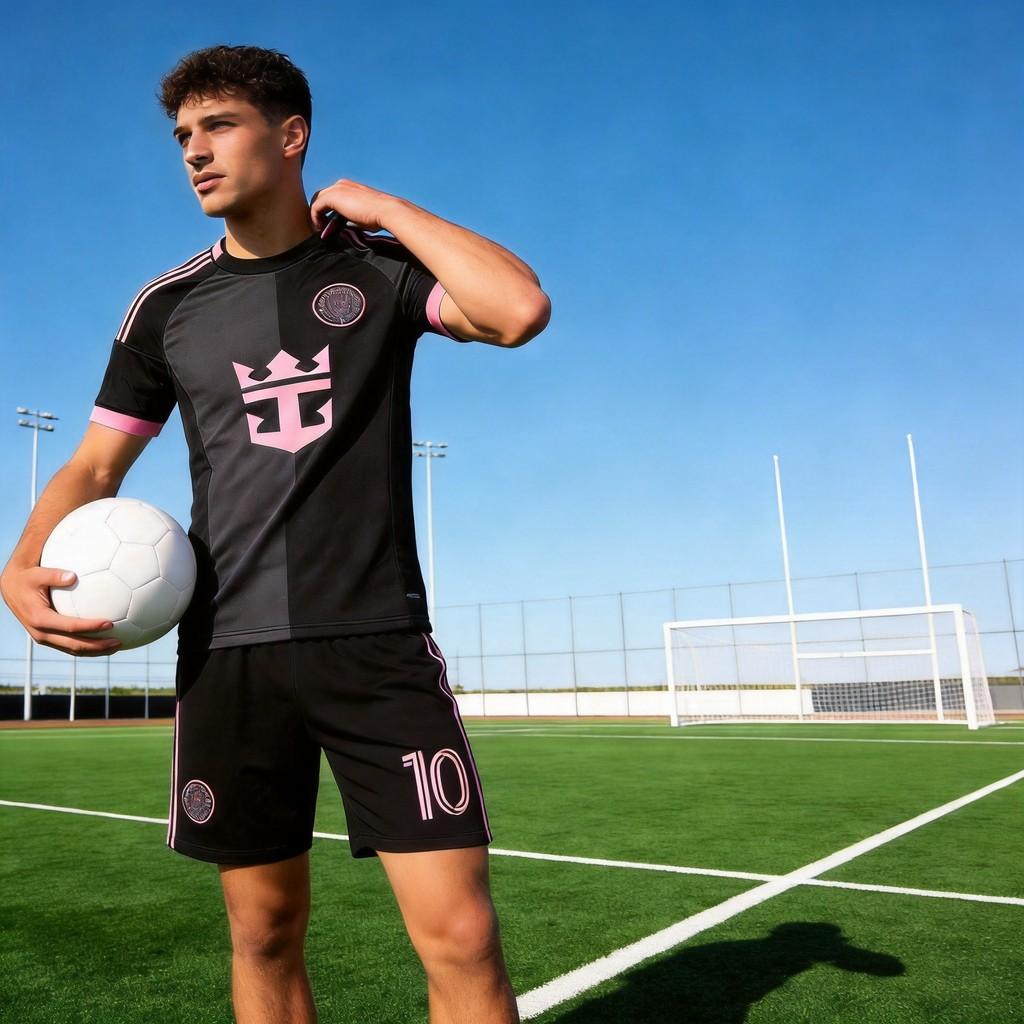 Miami Black Sport Socks T Shirt Shorts Childrens Soccer Uniform With Polyester Fabric And Breathable Design For Kids Sports