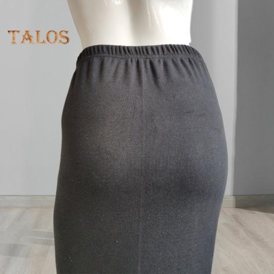 Kadın Midi Etek Orta Bel Sırt Bölünmüş Tasarım Düz Renk Örgü Etek Kalça Sarılı Ofis Bayan Etek İş Giyim