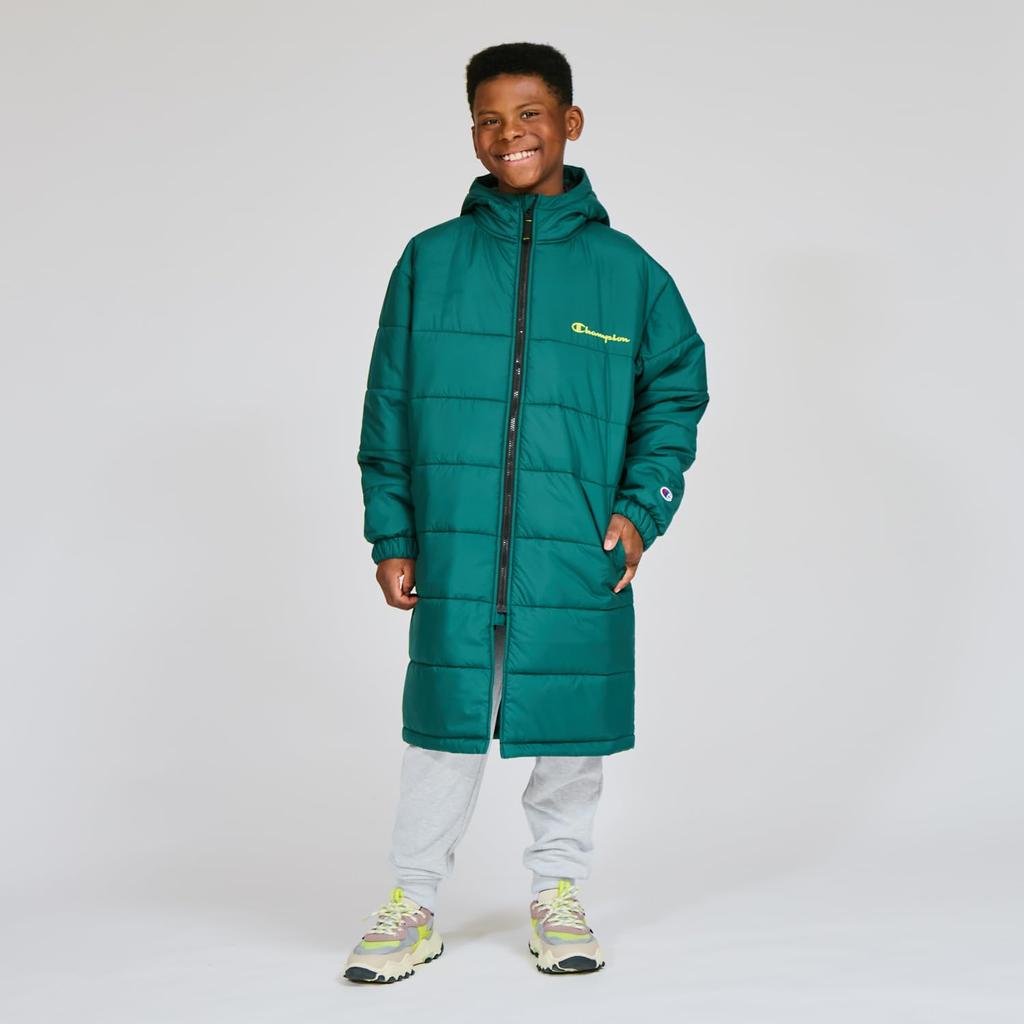 Champion Long Sleeve Warm Zip Hooded Coat with Embroidered Script School Kids' Windproof, Water-Repellent, Logo, Boys' Sportswear, CK-CS612-570-160